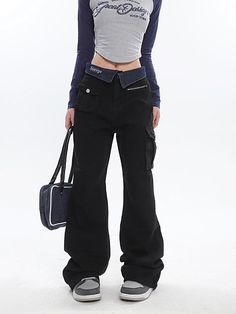 Size(cm) Length Waist Hip Thigh M 105 72 98 54 L 106 74 102 56 XL 107 76 106 58 Size: M L XL color: black Year Season: Spring 2023 Length: trousers Edgy Baggy High Waist Flare Jeans, Edgy Baggy Mid-rise Bottoms, Edgy Dark Wash Full Length Pants, Black Denim Bottoms With Hip Pockets, Baggy Black Denim Bottoms, Black Denim Cargo Jeans, Black High-waist Flare Jeans For Streetwear, Black High Waist Flare Jeans For Streetwear, High Waist Black Flare Jeans For Streetwear