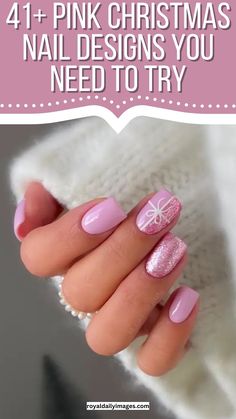 Pink Christmas Nail Designs Pink Christmas Nail Designs, Pink Christmas Nail, Holiday Manicure, Classy Nail Art Ideas, Birthday Nail Designs, Butterfly Nail Designs, Romantic Nails, Fall Nail Art Designs, Nail Art For Beginners