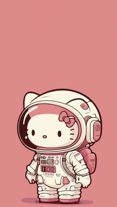 hello kitty in an astronaut suit on a pink background