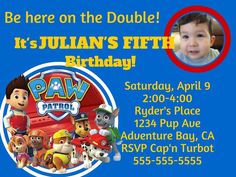 paw patrol birthday party invitation with photo