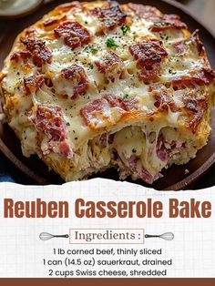 an advertisement for reuben casserole bake on a plate