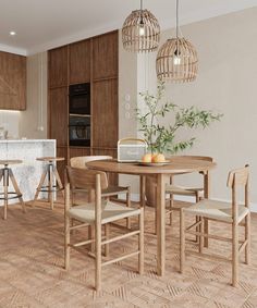 a dining room table and chairs in a kitchen