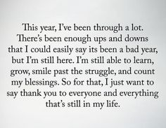 a poem written in black ink on a white paper with the words, this year i've been through a lot there's been enough ups and down that i could easily say it