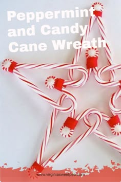 peppermint and candy cane wreaths are arranged in the shape of a star