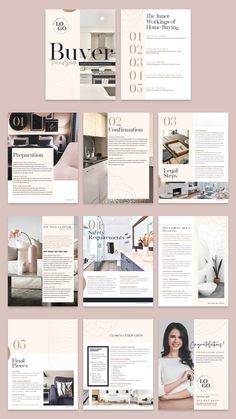 the interior design brochure is shown in this image, it has many different layouts