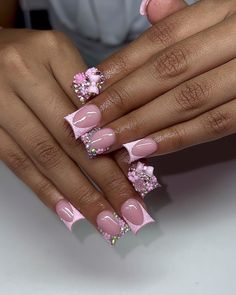 Nail Inspo Acrylic Square, Baby Pink Nails With Design, Pink Nails With Design, Nail Inspo Acrylic, Baby Pink Nails