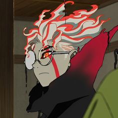 an animated image of a man with red hair and glasses, staring at the camera