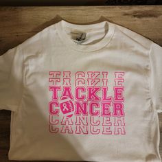 Tackle Cancer Football Breast Cancer Awareness T Shirts! Available In: Unisex Adult Youth Sizes Baby Onesie! Made To Order! Pick White Or Black Tee School Pink Out Shirts, Pink Out Tshirt Designs, Pink Out Football Game Shirts, Pink Out Cheer Shirts, Pink Out Shirts Football, Cheer Director