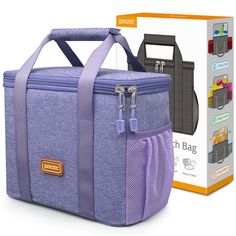 the lunch bag is purple and has an insulated compartment for it's contents