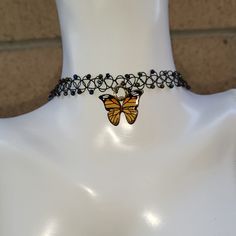 Choker Necklace Tattoo Style Choker Butterfly Charm Stretch To Fit Handmade With Love Same Day Or Next Day Shipping Feel Free To Ask For Any Measurements Or Any Questions You Might Have Shopsaritalynne! Adjustable Metal Butterfly Necklace Gift, Adjustable Metal Butterfly Necklace For Gifts, Adjustable Metal Necklace With Butterfly Charm, Choker Butterfly, Citrine Crystal Necklace, Tattoo Choker Necklace, Tulip Necklace, Necklace Tattoo, Silver Coin Necklace