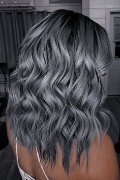 Dark Grey And Blonde Hair, Grey And Colored Hair, Hair Color Ideas For Brunettes Growing Out Gray, Light Grey Hair With Dark Roots, Dark Grey Silver Hair, Smoky Silver Hair Color, Hair Color Ideas For Brunettes Silver, Dark Grey Hair Charcoal Short, Dark Silver Hair Color Formula