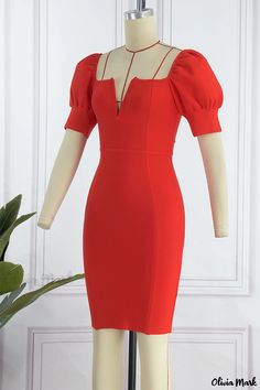 Olivia Mark - Red Patchwork Short Sleeve Dress with Solid V-Neckline: A stylish addition to your wardrobe Solid Color V-neck Midi Dress For Office, Chic Red V-neck Midi Dress, Red Fitted V-neck Short Sleeve Dress, Spring Red V-neck Dress For Night Out, Elegant Red V-neck Mini Dress, Fitted Solid V-neck Dress For Work, Fitted V-neck Workwear Dress In Solid Color, Red Fitted V-neck Dress With Short Sleeves, Red Knee-length V-neck Dress For Formal Occasions