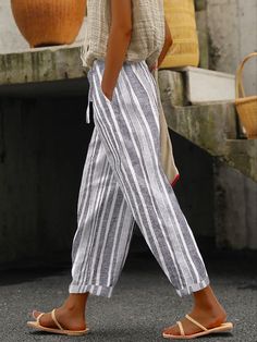 Striped Casual Loose Pants Half Sleeve Sweater, Denim Short Jumpsuit, Solid Color Sweater, Elastic Waistband Pants, Two Piece Jumpsuit, Solid Sweaters, Half Sleeve Dresses, Long Sleeve Short Dress, Casual Stripes