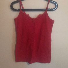 Red Lace-Neckline Tank With Built-In Sports Bra With Adjustable Spaghetti Straps. Brand New, Never Worn. Size M. Red Camisole With Adjustable Straps, Red Tank Top With Adjustable Straps, Red Cami Tank Top With Adjustable Straps, Red Seamless Camisole For Summer, Red Fitted Casual Camisole, Red Stretch Camisole For Summer, Red Fitted Tank Top With Adjustable Straps, Red Seamless Camisole Tank Top, Red Seamless Camisole Top