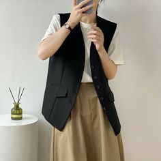 Korean Blazer, Waistcoat Top, Sleeveless Waistcoat, Long Paragraphs, Vest For Women, Vest Blazer, Blazer Vest, Loose Outfit, Vest Fashion