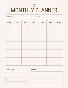 a printable planner with the words, months and dates