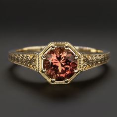 Why we love it:Featuring a rich red tourmaline, this solitaire ring is beautifully crafted with romantic, vintage style details!Highlights:- 1.15ct tourmaline center with rich red color and a lively play of light- Romantic vintage style details- Buttery 14k yellow goldDimensions:7.9mm across (north-south) and 5.8mm from the finger to the top of the ring. Vintage Engagement Ring Gold, Ruby Gold Rings For Women, Colorful Engagement Rings, Vintage Gold Engagement Rings, Floral Cocktails, Red Tourmaline, Vintage Gold Rings, Garnet Jewelry, Womens Jewelry