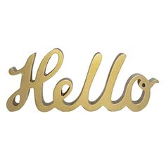 the word hello spelled in gold on a white background