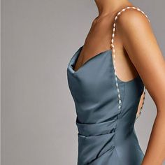 Nwt. Blue Cowl Neck, Satin Midi Dress, Side Slit, Faux Pearl Straps. Sz M Length 45.7” Bust 33.9” Waist 28.3 Smoke Free Home Spice Dresses, Pearl Straps, Cowl Neck Dress, Satin Midi Dress, Cowl Neck, Faux Pearl, Neck Dress, Sewing Patterns, Shirt Dress