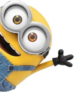 a yellow minion with big eyes and overalls is in the air, making a funny face