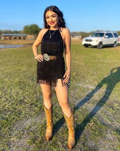 Latina Cowgirl Outfits Dress, Fringe Dress With Boots, Outfit Fiesta Vaquera, Cowgirl Outfits Skirt, Besame Mucho Festival Outfit, Dress With Boots Vaquera, Vaquera Skirt Outfit, Jaripeo Outfits Skirt, Cowgirl Dress Outfits