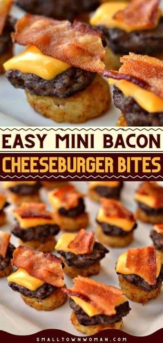 mini bacon cheeseburger bites on a white plate