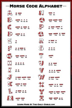 morse code alphabet in red and white