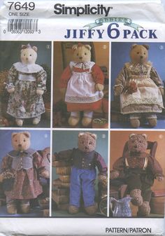 the pattern is for stuffed bears in different styles and sizes, including teddy bears with dresses