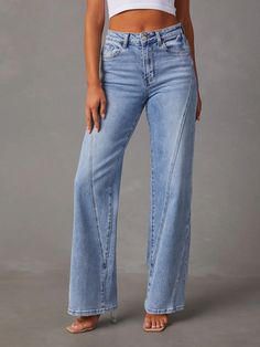 Blue Casual Bottoms With Seam Detailing, Denim Patterns, Loose Jeans, Pantalon Large, Waist Jeans, Women Denim Jeans, List Style, Wide Leg Denim, Outfit Casual