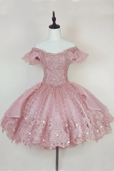 Pink Lace Homecoming Gown with Beading,Princess Off the Shoulder Hoco – Asteria Off The Shoulder Hoco Dress, Pink Homecoming Dress Short, Homecoming Dress Stores, Hoco Dresses Pink, Homecoming Dress Short, Mini Prom Dresses, Pink Homecoming Dress, Tulle Sleeves, Hoco Dress