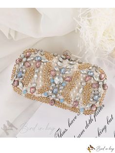 Bird in Bag - Rhinestone-Decorated Fashion Evening Bag with Metal Accents Pearl Clutch Bag, Bag For Wedding, Crystal Crown Wedding, Crystal Handbag, Rhinestone Handbags, Beaded Clutch Bag, Bridal Handbags, Clutch Bag Wedding, Luxury Clutch