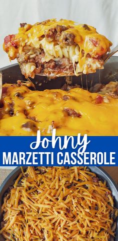 a casserole dish with cheese and ground beef is shown in this collage