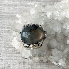 Rainbow labradorite ring in sterling silver for men and women. Silver deer ring. Look at the photos, you will see that the 2 side of this ring is different: the male and female deer. This ring can be a perfect gift idea both for men and women. We have a great variety of stones that you can choose from for this beautiful ring. Just message me and I will send the photos. This is a natural stone and it is unique, so it might not be possible to make the second one with exactly the same stone. All ou Asexual Ring, Deer Ring, Black Obsidian Jewelry, Deer Rings, Female Deer, Silver For Men, Mushroom Ring, Antler Ring, Raw Stone Ring