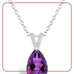 in stock Purple Cubic Zirconia Gemstone Necklace, Purple Gemstone Necklace In Cubic Zirconia, Purple Gemstone Necklace With Cubic Zirconia, Purple Amethyst Necklace With Diamond Accents, Elegant Purple Macy's Jewelry, Macy's Elegant Purple Jewelry, Amethyst Necklaces With Diamond Accents For Gifts, Purple Macy's Jewelry As A Gift, Macy's Purple Jewelry For Gift