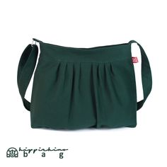 Medium Size Green Cotton Canvas Bag Purse Pleated Washable Fully Lined Zip Closure Sling Weekender Travel Mother Daughter Bridesmaid Gift Green Canvas Bag, Pleated Bag, Embroidery Canvas, Interior Colors, Bag Names, Weekend Travel Bags, Stylish Purse, Canvas Crossbody Bag, Embroidered Bag