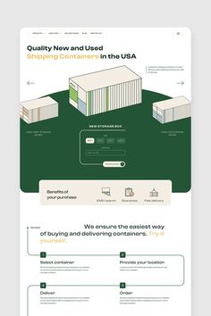 the website design for shipping company, in green and white colors with an arrow pointing up to