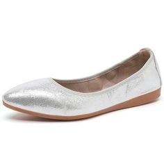 Women's stylish and comfortable flat shoes. The rubber sole is soft and foldable, with a simple and fashionable appearance. Folding this pair of shoes reduces its volume, making it very convenient to carry around. You can take out these shoes and put them on at any time, reducing the burden on your feet. Size: M.  Color: Silver.  Gender: female.  Age Group: adult. Flats Shoes Comfortable, Shoes Silver, Ballerina Shoes, Silver Shoes, Casual Flats, Take Out, Flat Shoes, Flat Shoes Women, Stylish Women