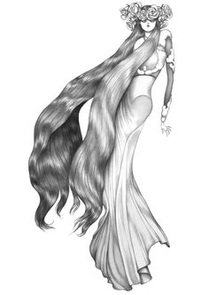 a drawing of a woman with long hair