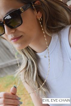 Gold Sunglasses Chain, Gold Chain For Eyeglasses, Face Mask Chain, Pearl Chain, Glasses Holder Gold WATERPROOF Chain Summer Jewelry  ✨ 🌟 Discover Luna Scott Jewelry's high-quality sunglass chains made from durable silver or 18k real gold electroplated stainless steel. They come with glass holder ends, ready to wear for any occasion. 🌟 All our sunglass chains are waterproof and won't change color, perfect for wearing in water, the pool, or the shower. They're built to last, non-tarnishing, with Elegant Gift Wrapping, Sunglasses Chain, Mask Holder, Mask Chain, Glasses Holder, Rope Twist, Sunglass Chain, Glasses Chain, Eye Wear Glasses