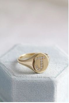 Personalized Initial Ring, Status Symbol, Diamond Signet Ring, Signet Rings, Gold Signet Ring, Initial Ring, Personalized Initials, Diamond Set, Perfect Ring