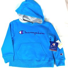 Champion Kids Sweatshirt Hoodie Size 4 Blue Purple Gray New With Tag Armpit To Armpit Approximately 14" Length Approximately 15" A19-01 C599 P E M Light Blue Hooded Sweatshirt With Letter Print, Blue Long Sleeve Sports Hoodie, Blue Letter Print Sweatshirt For Winter, Light Blue Hoodie With Letter Print For Winter, Light Blue Letter Print Winter Hoodie, Blue Sports Top With Adjustable Hood, Winter Light Blue Hoodie With Letter Print, Blue Winter Tops With Adjustable Hood, Blue Fleece Tops With Letter Print