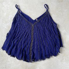 Never Used, Has A Few Pulls, And Is From Around 4 Years Ago. Blue Sequined Summer Tops, Blue Sequined Tops For Summer, Beaded Blue Tops For Spring, Spring Blue Beaded Tops, Blue Beaded Tops For Spring, Blue Bohemian Beaded Top, Bohemian Beaded Blue Top, Bohemian Blue Beaded Top, Mom Aesthetic