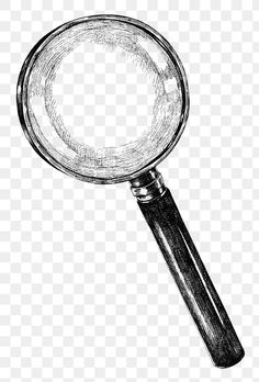 a black and white drawing of a magnifying glass on a transparent background png