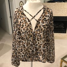 Charming Charlie Sheer Leopard Cheetah Animal Print Criss Cross Long Sleeve Blouse Nwot Size Small Criss Cross Blouse, Cheetah Animal, Charming Charlie, Black Tan, Black And Tan, Criss Cross, Leopard Print, Sleeve Blouse, Animal Print