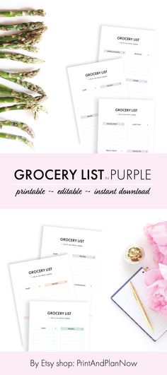 the grocery list is shown with pink flowers