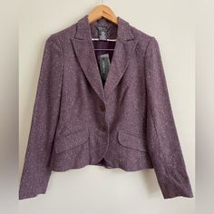 George Me By Mark Eisen Women’s Blazer Wool Blend Tweed Sz 8 Dark Lavender Nwt All Measurements Are Taken With Garment Lying Flat And Are Approximate Armpit To Armpit-18“ Shoulder Seam To Sleeve Hem-24“ Midline Shoulder To Bottom Hem-22“ Winter Purple Blazer For Office, Winter Office Purple Blazer, Purple Fall Office Blazer, Red Blazer Jacket, Grey Suit Jacket, Dark Lavender, Single Button Blazer, Red Blazer, Grey Blazer