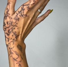 a woman's hand with tattoos on it