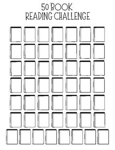 the 50 book reading challenge is shown with squares and rectangles in black ink