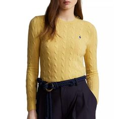 Polo Ralph Lauren Cable Knit Crewneck Sweater New Without Tag! Pale Yellow Size Xs Crewneck. Long Sleeves With Rib-Knit Cuffs. Rib-Knit Hem. Signature Embroidered Pony At The Left Chest. Fitted Textured Knit Sweater, Classic Long Sleeve Pointelle Knit Tops, Classic Long Sleeve Sweater, Yellow Cable Knit Top For Fall, Fall Yellow Cable Knit Top, Yellow Fitted Knit Top For Fall, Fitted Classic Pointelle Knit Sweater, Fitted Classic Sweater With Pointelle Knit, Elegant Crew Neck Cable Knit Top