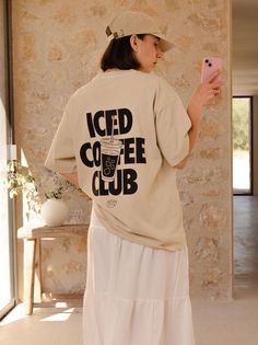 Iced Coffee Club Oversized T-Shirt - Washed Sand / S T shirt #tshirt t-shirt #t_shirt t shirts #tshirts t-shirts #t_shirts T shirt design #tshirtdesign T-shirt designs #t_shirtdesign T shirts designs #tshirtsdesigns 6.52 Minimalist Shirts Design, Coffee Tee Shirt, Cool Oversized Shirts, Print T-shirts, Barista T Shirt, Cafe Shirt Design, Food T-shirt, T Shirt Simple Design, T Shirt Coffee Design